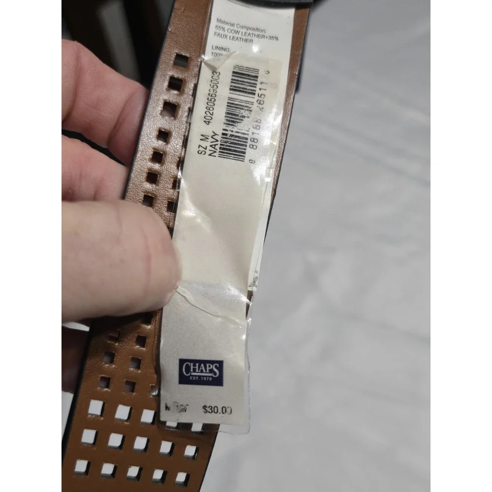 Chaps Perforated Navy Blue Mens Belt NWT Size Med Up To 40